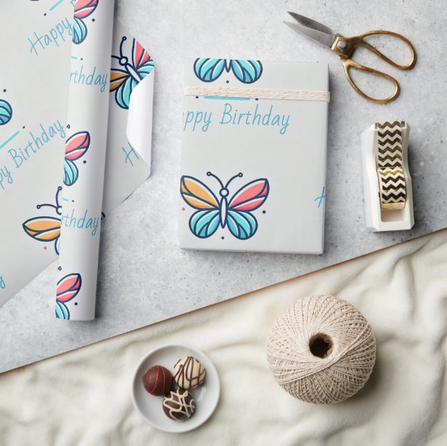Personlig Butterfly Birthday Wrapping Papper Presentpapper (Hantverk)