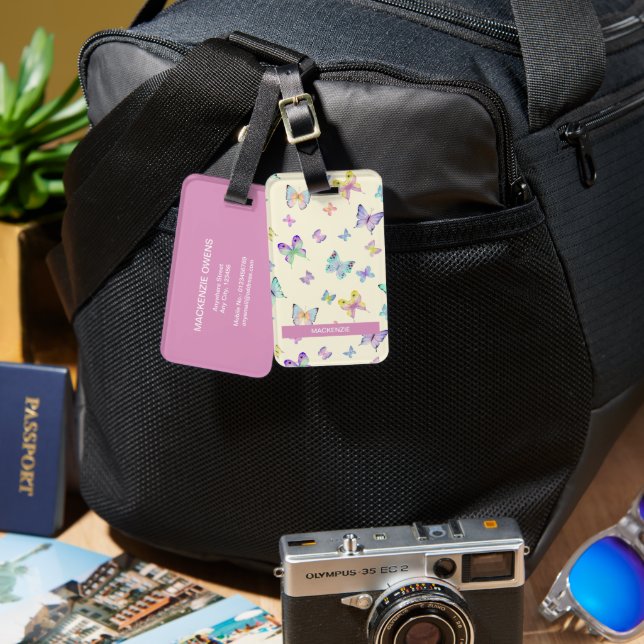 Personlig Butterfly Bliss Bagagebricka (Fram & Baksida)