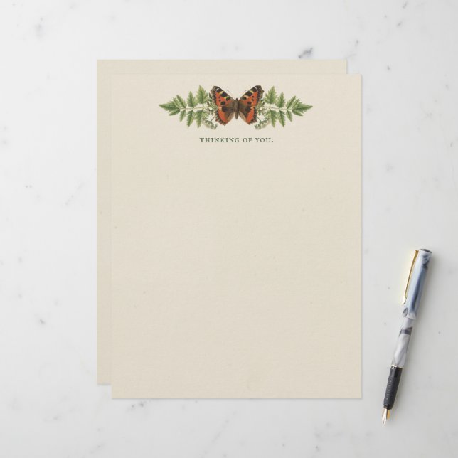 Personlig Butterfly Botanisk Vintage Brevhuvud (Fram/Back In Situ)