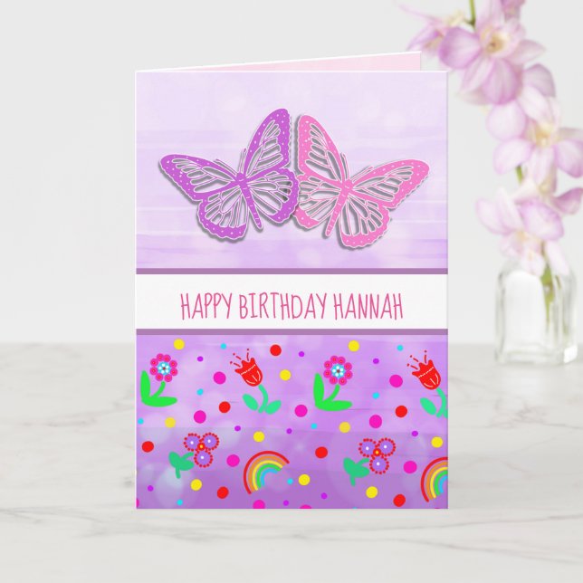 Personlig Butterfly Girl's Grattis på födelsedagen Kort (Orkide)