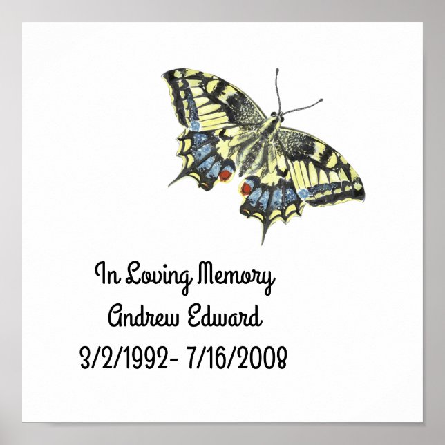 Personlig Butterfly Memorial Poster (Framsidan)