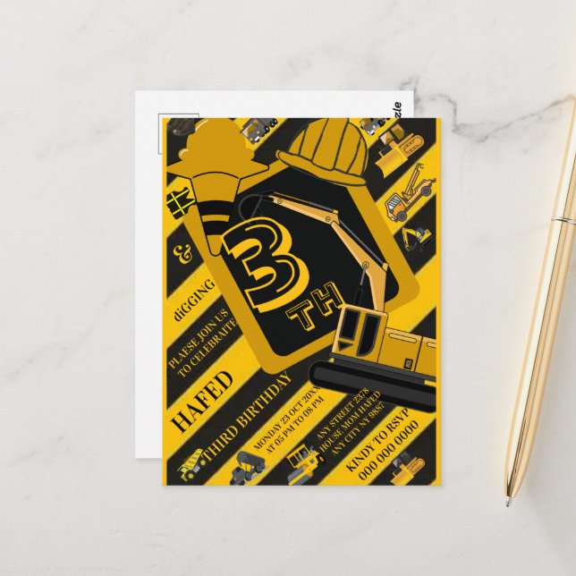 Personlig byggkonstruktion för barns födelsedagar vykort (Fram/Back In Situ)