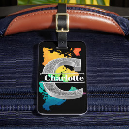 Personlig C Ditt namn är det första Silver-monogra Bagagebricka