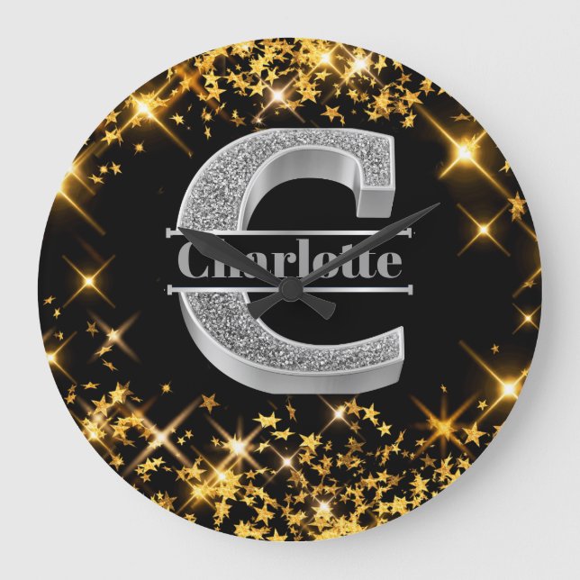 Personlig C Ditt namn är det första Silver-monogra Stor Klocka (Framsida)