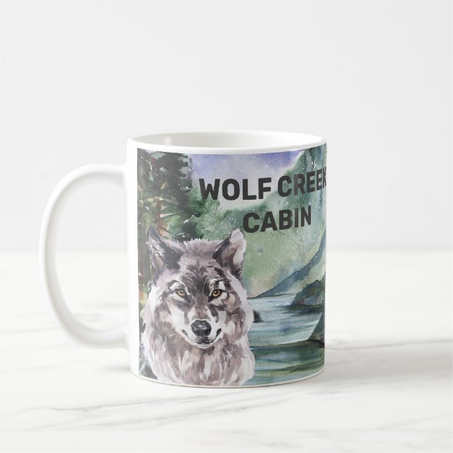Personlig Cabin Skogen Varg Forest Kaffemugg (Vänster)