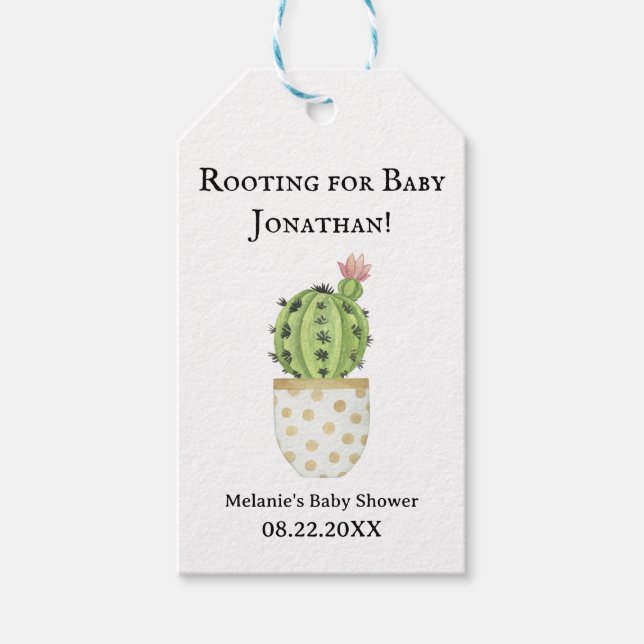 Personlig Cactus Baby Shower "Rooting for Baby" Presentetikett (Framsidan)