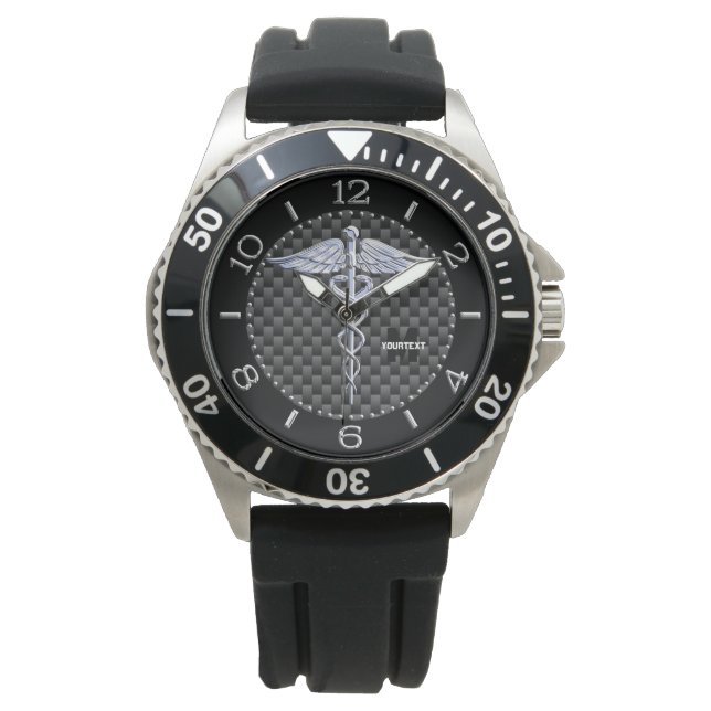 Personlig Caduceus Symbol Carbon Stil Dial Armbandsur (Framsida)
