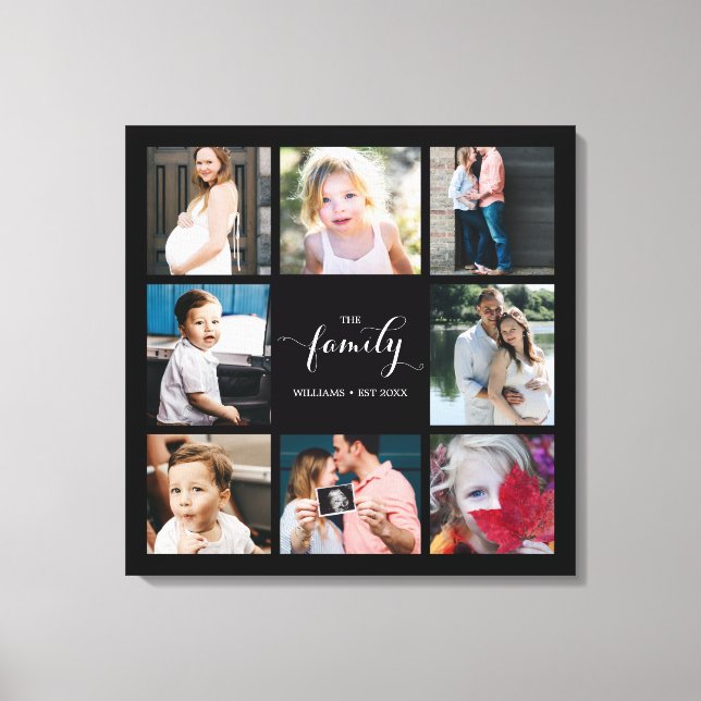 Personlig Calligraphy Family 8 Photo Collage Canvastryck (Framsida)