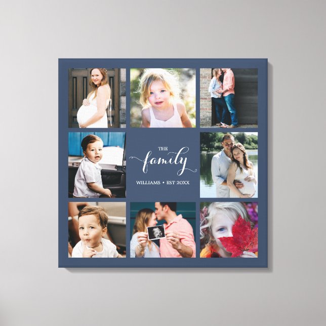 Personlig Calligraphy Family 8 Photo Collage Canvastryck (Framsida)