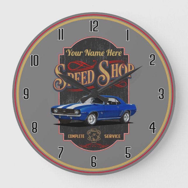 Personlig Camaro Speed Shop Blue Stor Klocka (Framsida)