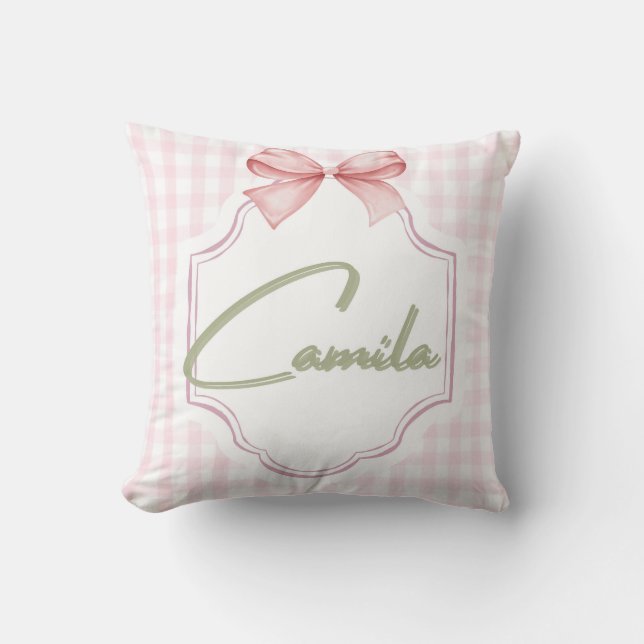 Personlig Camila Flicka Nursery Bow&Gingham Kudde (Framsida)