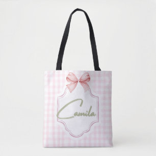 Personlig Camila Flicka Nursery Bow&Gingham Tygkasse