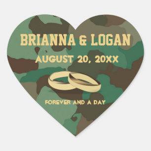 Personlig Camo Heart Bröllop Cake Seal Hjärtformat Klistermärke