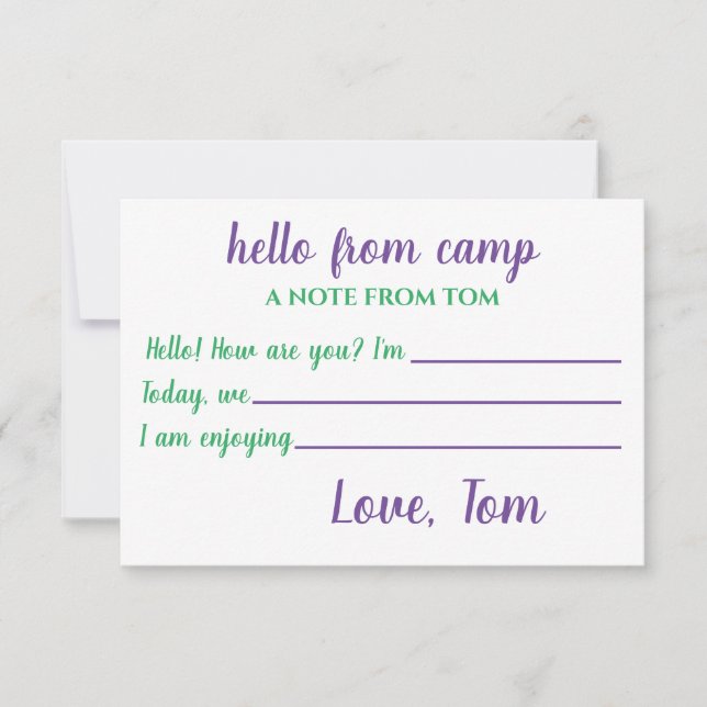 Personlig Camp Notecards for Boys Tack Kort (Framsida)