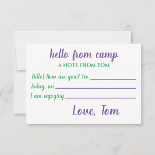Personlig Camp Notecards for Boys Tack Kort