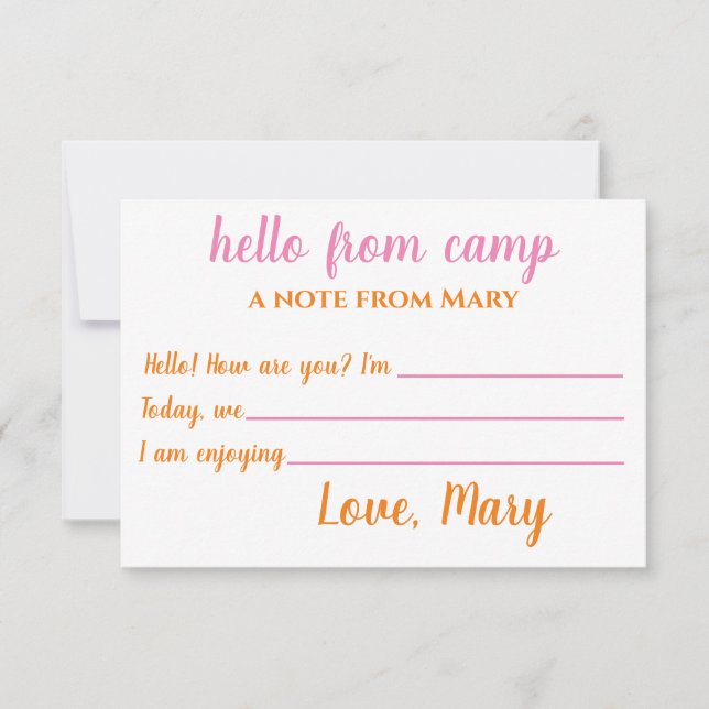 Personlig Camp Notecards for Girls Tack Kort (Framsida)