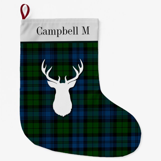 Personlig Campbell Military Tartan Grönt Play Stor Julstrumpa (Framsidan)
