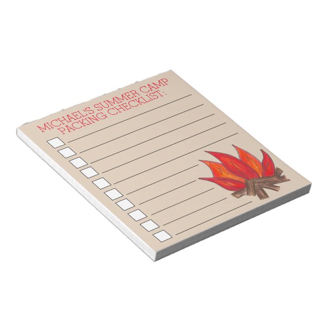 Personlig Campfire Sommar Camp Packing List Anteckningsblock (Vinklad)