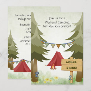Personlig Camping Red Tält Woodland Birthday Inbjudningar