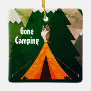 Personlig Camping ~Tält och Uggla jul Julgransprydnad Keramik