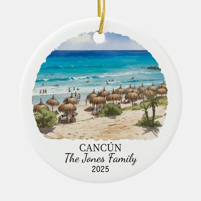 Personlig Cancun Ornament, Mexiko Gift Julgransprydnad Keramik (Framsidan)