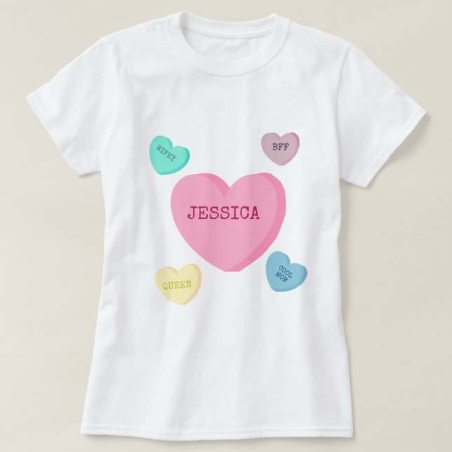 Personlig Candy Hearts Mamma och Wife Shirt T Shirt (Design framsida)