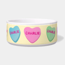 Personlig Candy Hearts on Light Gult Pet Bowl