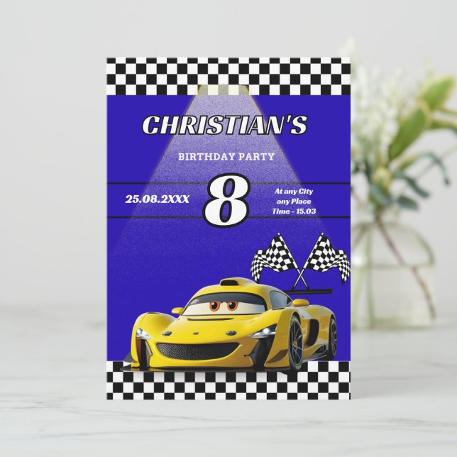 Personlig Car Boys Födelsedagsfest inbjudan (Stående Fram)
