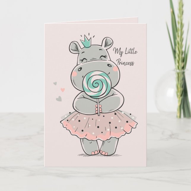 Personlig Card-Cute Hippo Princess Birthday Kort (Framsida)