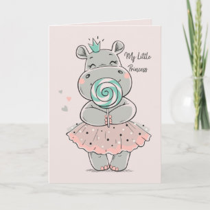 Personlig Card-Cute Hippo Princess Birthday Kort