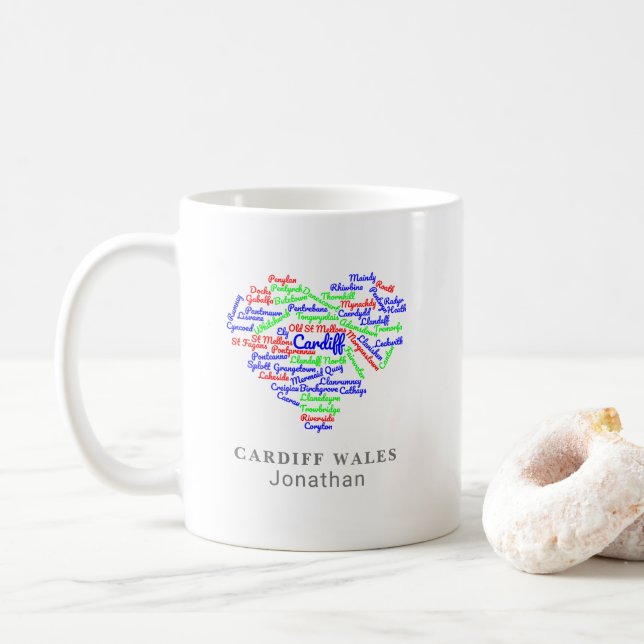 Personlig Cardiff Wales Ord Cloud Typography Kaffemugg (Med munk)