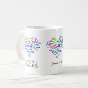 Personlig Cardiff Wales Ord Cloud Typography Kaffemugg