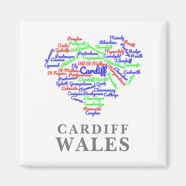Personlig Cardiff Wales Ord Cloud Typography Magnet (Framsidan)