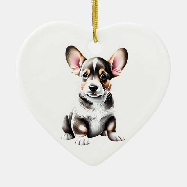 Personlig Cardigan Welsh Corgi Puppy Julgransprydnad Keramik (Framsidan)