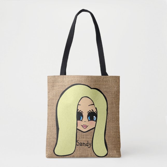 Personlig Caricature Jute Print Tote Blonde Tygkasse (Framsida)