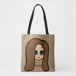 Personlig Caricature Jute Print Tote Brown Hair Tygkasse