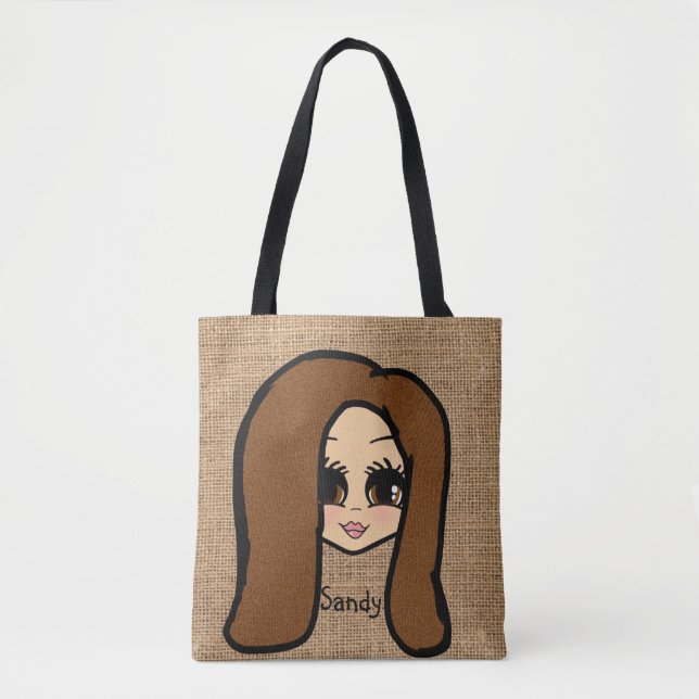 Personlig Caricature Jute Print Tote Brown Hair Tygkasse (Framsida)