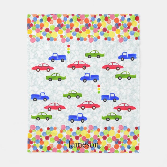 Personlig Cars och Polka dots Fleecefilt (Framsidan)