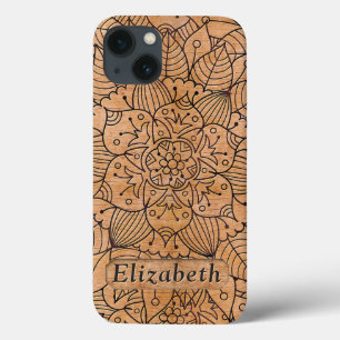 Personlig Carved Wood Blommigt Mandala