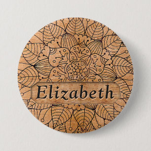 Personlig Carved Wood Blommigt Mandala Knapp