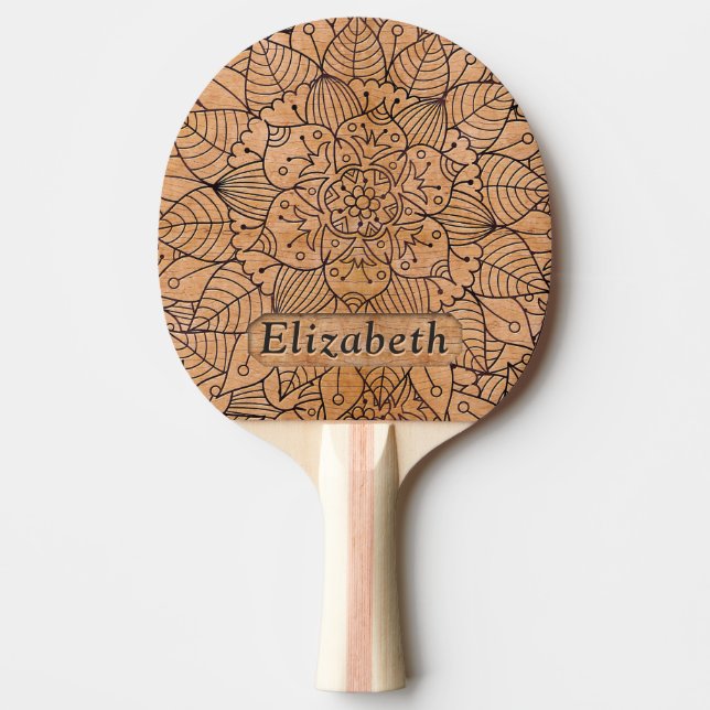 Personlig Carved Wood Blommigt Mandala Pingisracket (Framsidan)