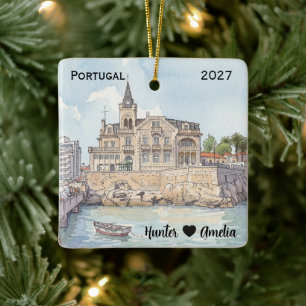Personlig Cascais Portugal Foto Bröllopsresa Julgransprydnad Keramik