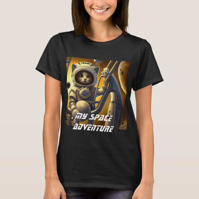 Personlig Cat Astronaut Illustration T-Shirt (Framsida)