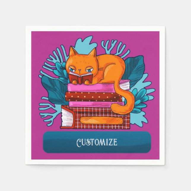 Personlig Cat Godkänd Bokar Rosa Pappersservett (Framsidan)