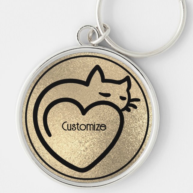 Personlig Cat Kärlek Guld Black Logotyp Rund Silverfärgad Nyckelring (Framsidan)