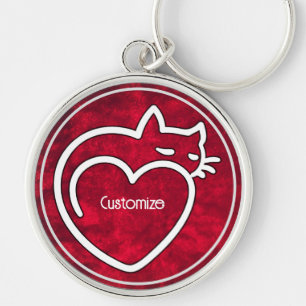 Personlig Cat Kärlek Red White Logotyp Rund Silverfärgad Nyckelring