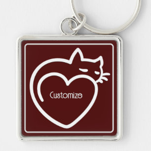 Personlig Cat Kärlek White Logotyp Fyrkantig Silverfärgad Nyckelring
