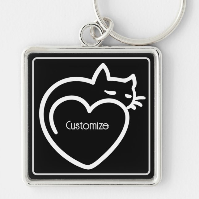 Personlig Cat Kärlek White Logotyp Fyrkantig Silverfärgad Nyckelring (Framsidan)