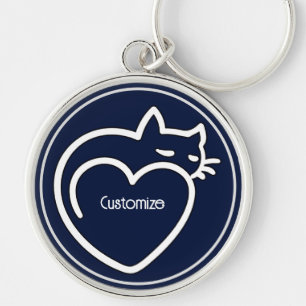 Personlig Cat Kärlek White Logotyp Rund Silverfärgad Nyckelring