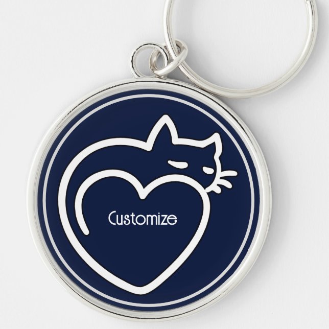Personlig Cat Kärlek White Logotyp Rund Silverfärgad Nyckelring (Framsidan)